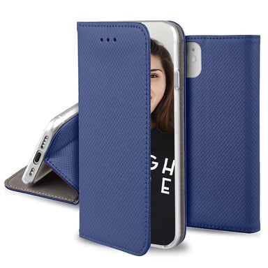 JAYM - Etui Folio bleu pour Samsung S23 FE -Fermeture Magnetique - Fonction cinéma Stand - Rangement cartes inclus