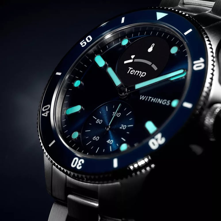 ScanWatch Nova OLED 42 mm Hybride Acier inoxydable GPS, Argent, Bleu - Neuf