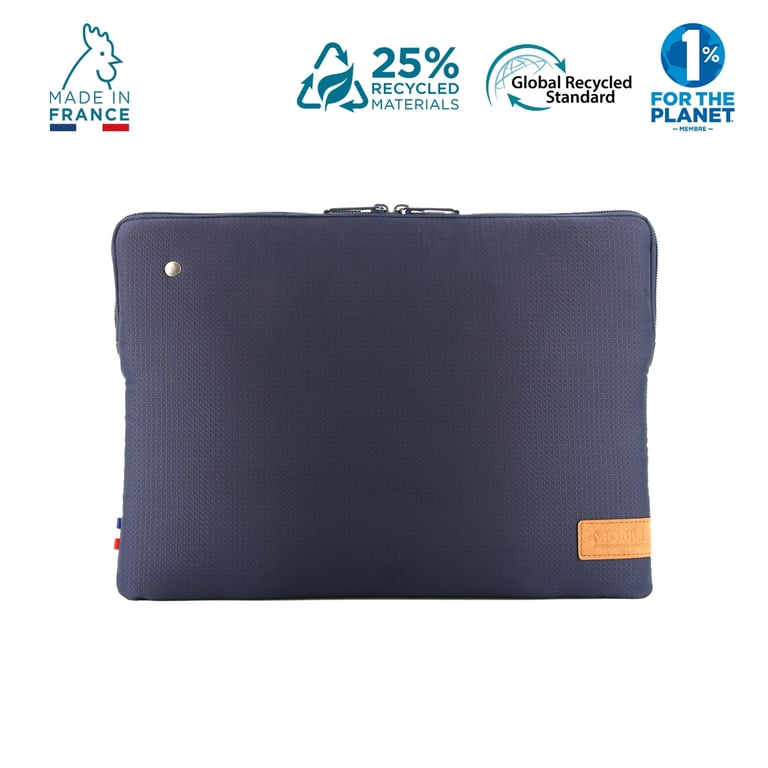 Housse Éco-conçue pour Ordinateur Portable 12.5-14", Pochette compatible MacBook  Pro 13'' & MacBook Pro 14'', Sac Fabriqué en France avec Matériaux Recyclés  Certifiés GRS, Bleu Nuit - Mobilis