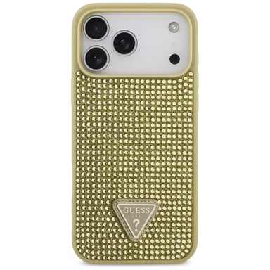 Custodia Guess con logo triangolo strass per iPhone 17 Pro Max oro