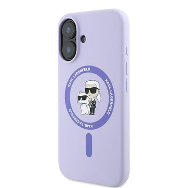 Custodia Karl Lagerfeld per iPhone 16 6.1'' viola Custodia rigida in silicone Karl&Choupette Anello MagSafe