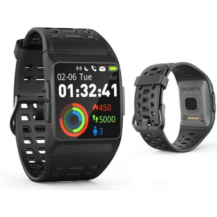 WEE PLUG Explorer 3s Montre Connectée - GPS - Cardio - Bluetooth -  Multisports - IP68 - Noir/Gris