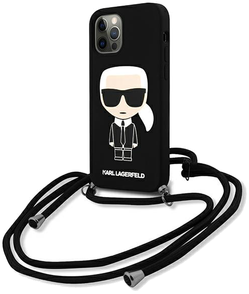 Étui Karl Lagerfeld pour iPhone 12 Pro Max 6.7 Noir Cordon en silicone Iconik