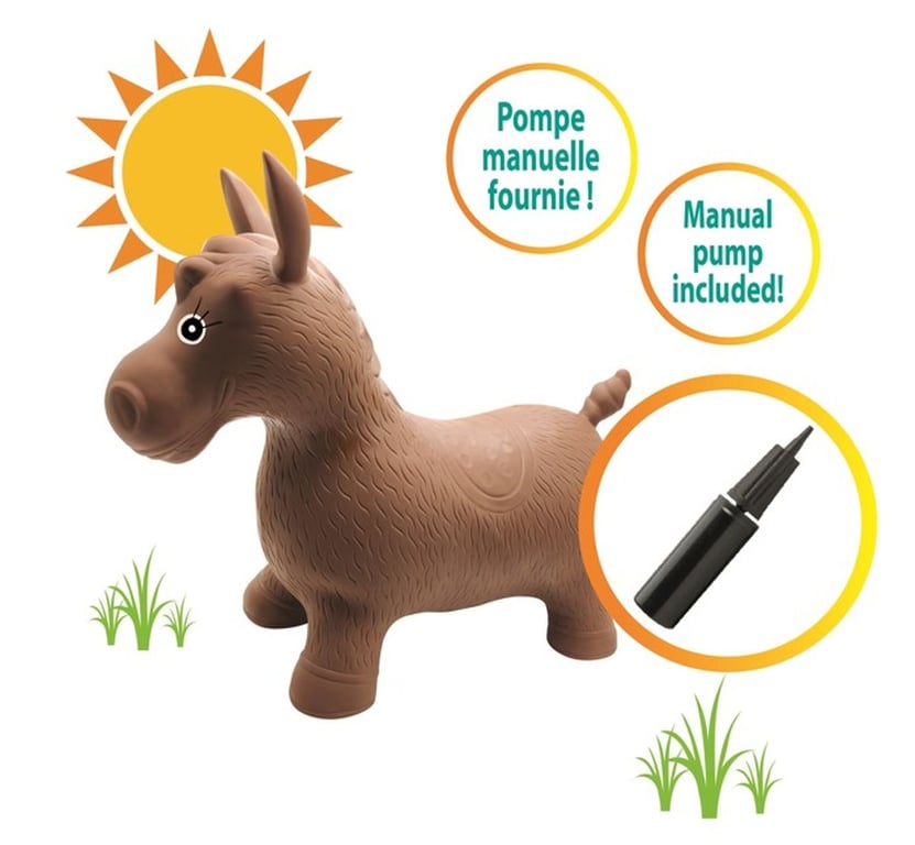 Poney sauteur gonflable LEXIBOOK 2-en-1 peluche Housse amovible avec pompe manuelle Marron - Neuf