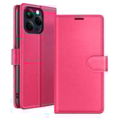 Zanaé Funda tipo cartera para iPhone 15 Pro con soporte y lengüeta magnética Fucsia