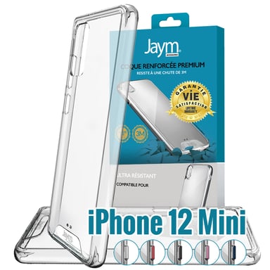 JAYM - Carcasa ultra rígida premium para Apple iPhone 12 Mini - Certificado contra caídas desde 3 metros - Garantía de por vida - Transparente - 5 juegos de botones de colores incluidos
