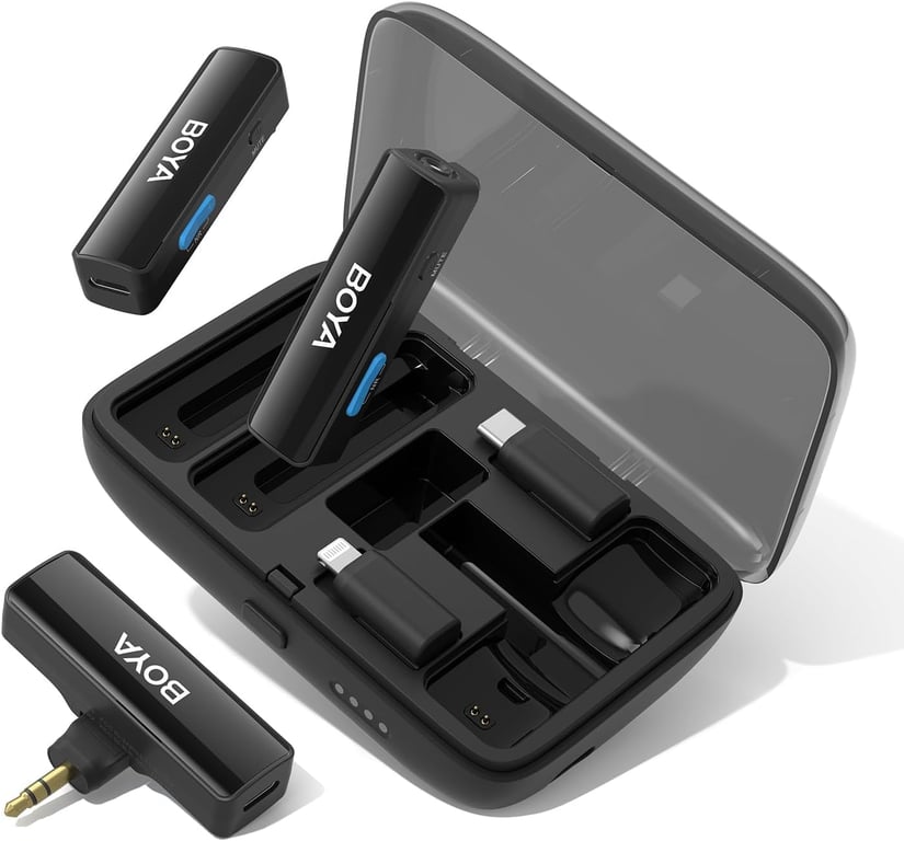 Boya BOYALINK Système de microphone à revers sans fil USB-C Lightning et connecteur Trs 3,5 mm