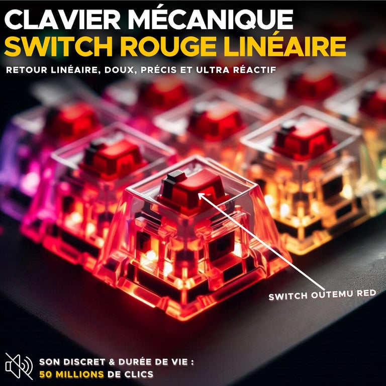 Clavier Gaming The G-Lab Keyz Titanium – Mécanique, Triple Mode, RGB, AZERTY - vue 5