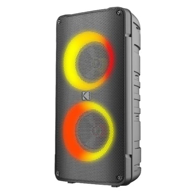 Kodak Portable Party Speaker PRPS-1775 - Woofer doble de 4'', Bluetooth, TWS, USB/TF, entrada de micrófono AUX y Karaoke, efectos de iluminación de discoteca, batería de 3000 mAh, micrófono inalámbrico incluido - Negro
