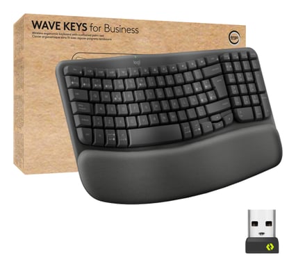 Logitech Wave Keys for Business, teclado ergonómico inalámbrico con reposamanos acolchado, tecnología Logi Bolt segura, Bluetooth, compatible con Wind