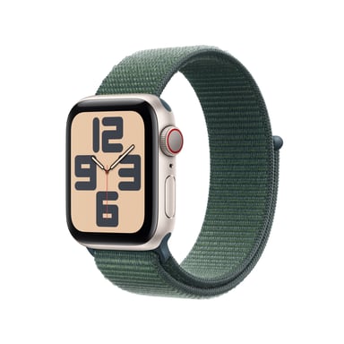 Apple Watch SE GPS Cellular 40mm Cassa Alluminio Galassia con Verde Lago Sport Loop (Apple Watch SE GPS Cellular - 2 generazione - 40 mm - starlight aluminum - smartwatch con sport loop - nylon morbido a doppio strato - verde lago - dimensione del