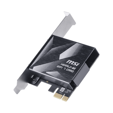 Carte Réseau PCIe MSI HERALD BE9400 WiFi 7 Bluetooth PCIe x1/x4 Pleine hauteur Noir métallisé