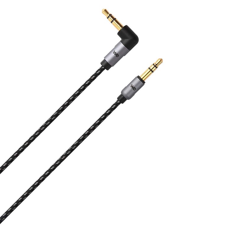 WE Câble Jack/Jack M/M coudé 90 degrés 1.50m pour casques Beats - Nylon tressé noir et gris ultra résistant - Fiches - vue 4
