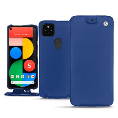 Housse cuir Google Pixel 5 - Rabat vertical - Bleu - Cuir lisse