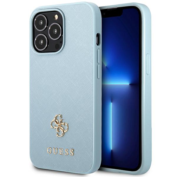 Guess Coque Rigide Guhcp13Xps4Mb Pour Iphone 13 Pro Max 67 Pouces Bleu/Bleu Saffiano 4G Avec Petit Logo En Métal