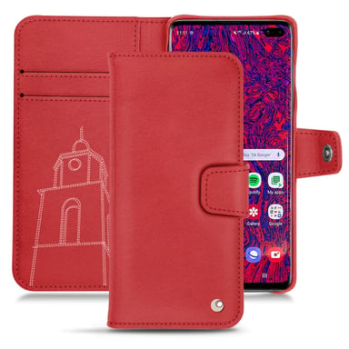 Funda de piel Samsung Galaxy S10 5G - Solapa billetera - Rojo - Piel lisa de primera calidad