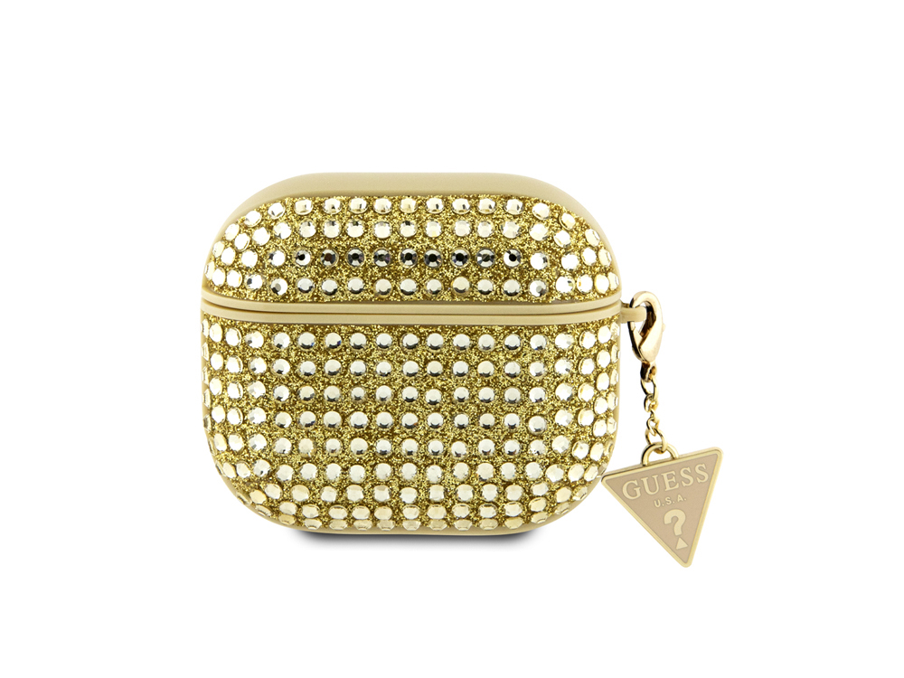 Guess Coque Pour Airpods 3 4g Diamond Avec Charm Triangle Scintillant Ornée De Strass Dorée