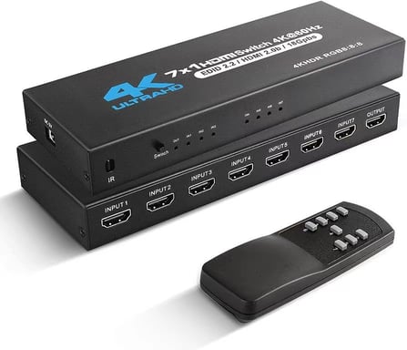 Commutateur HDMI 7 entrées 1 sortie 4K @ 60 Hz, pour lecteur DVD PS5 PS4 Xbox - Neuf