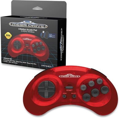 Retrobit - Sega Mega Drive Manette CRIMSON RED 8 boutons sans fil 2.4Ghz - Dongle USB/Port d'Origine