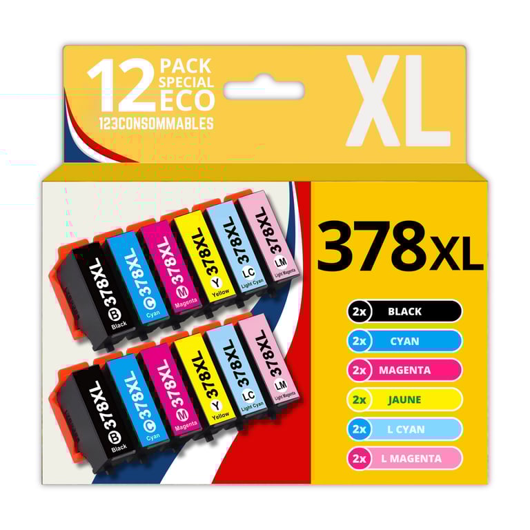 123CONSOMMABLES 378XL Pack de 12 Cartouches d'encre compatible avec Epson 378XL Multipack pour Epson Expression Photo XP8500 XP8505 XP8600 XP8605 XP8700 XP 15000 Neuf - vue 2