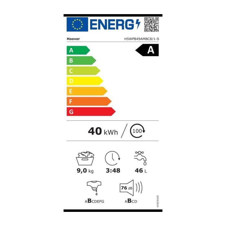 Lave linge hublot HOOVER H WASH 550 H5WPB49AMBC81 9 kg Induction 1400 trsmin Classe A Connecté Vapeur - vue 5