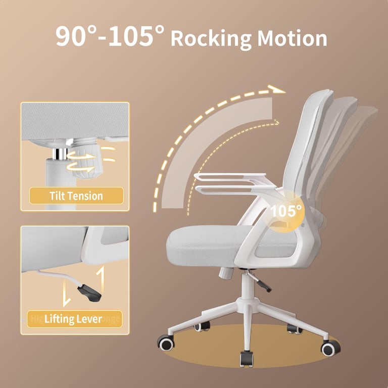 Chaise d'ordinateur pivotante avec accoudoir rabattable à 90° et support lombaire pour la maisonbureau Neuf - vue 3