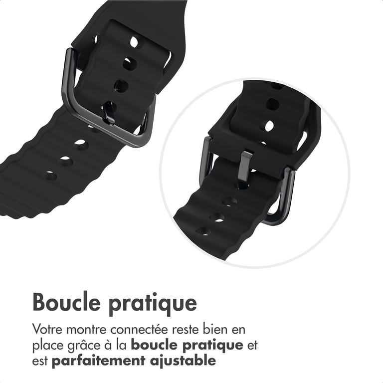 imoshion Bracelet Wave en silicone pour Samsung Galaxy Watch 4 / 5 / 6 / 7 (20 mm) - Noir - Neuf