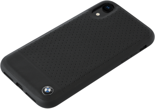 BMW Coque en cuir véritable perforé pour Apple iPhone XR, Noir