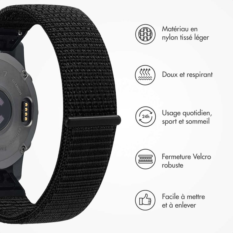imoshion Bracelet QuickFit® en nylon - Connexion Garmin 20 mm - Taille L/XL - Noir - Neuf