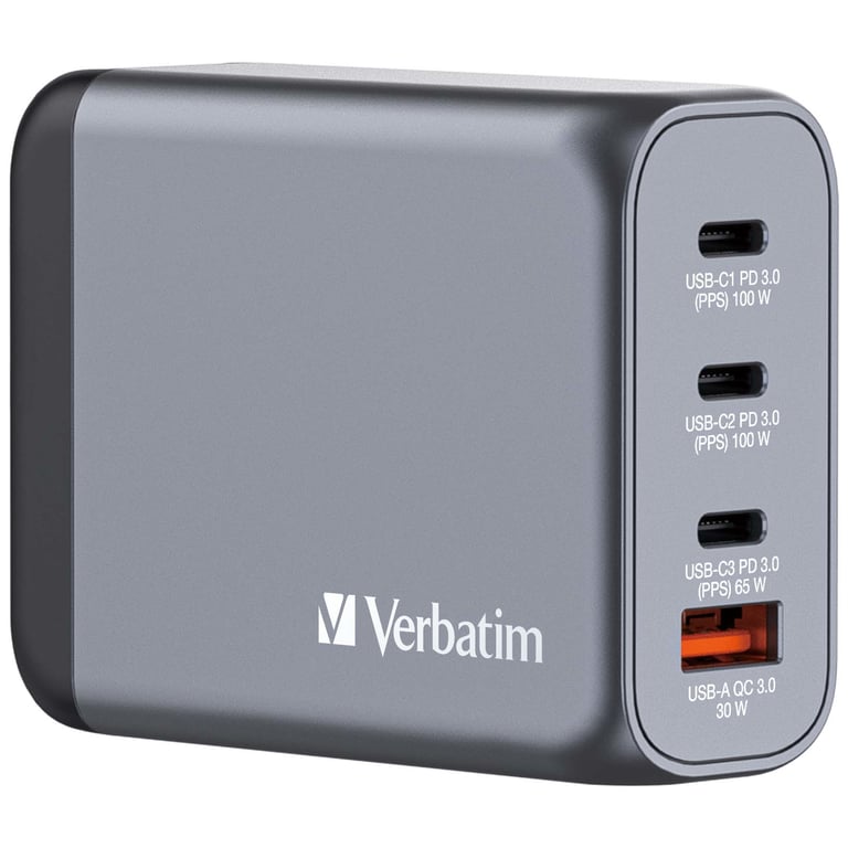 Verbatim GNC 100 GaN Charger 4 Port USB AC - vue 3