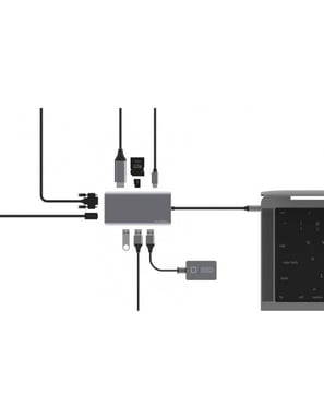 Akashi Hub USB-C 9 en 1 para carga y sincronización - Gris