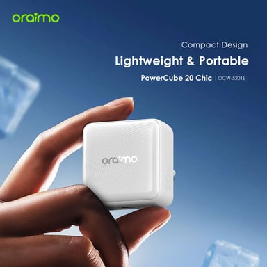 oraimo PowerCube 20W Kit – Cargador GaN 20W con cable USB-C a Lightning incluido