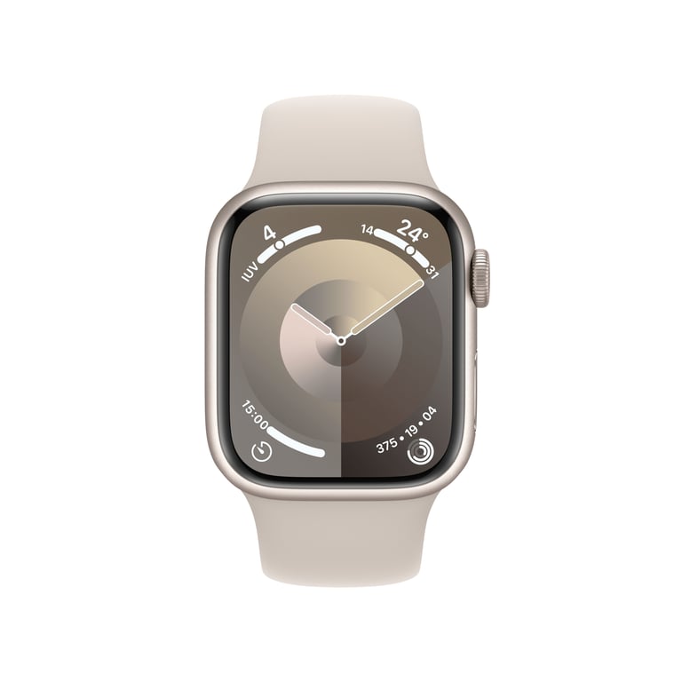 Watch Series 9 GPS, boitier en aluminium de 41 mm avec boucle en caoutchouc, Beige, M/L