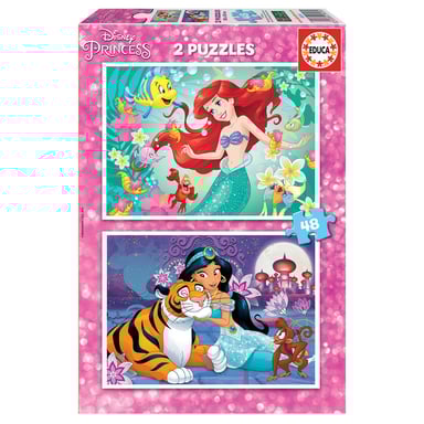 Puzzle Disney 2 x 48 piezas - Aventura con las princesas Ariel y Jasmine