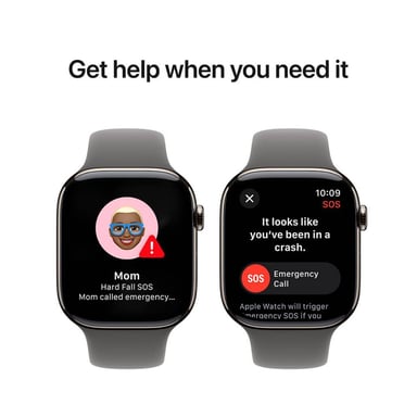 Apple Watch Series 10 (2024) GPS + Cellular, Boitier Titane Naturel de 46mm avec bracelet Caoutchouc S/M, Gris