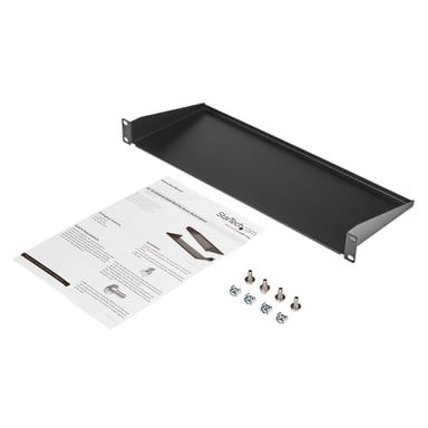 StarTech.com Bandeja Estante Fijo Voladizo Universal 1U de 19'' Pulgadas para Rack Armario de Servidores - en Acero - Capacidad de 15kg - 7'' (180mm) de Profundidad - Negro