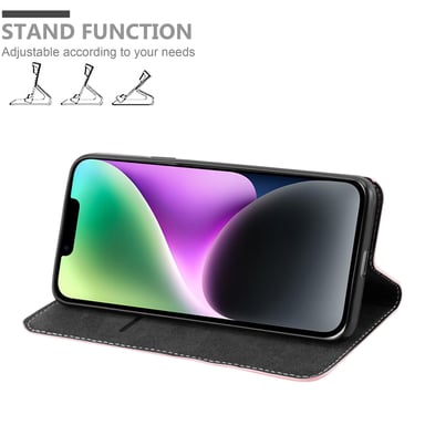 Coque pour Apple iPhone 14 en ROSE NOIR Housse de protection Étui avec fermeture magnétique, fonction de support et compartiment pour carte