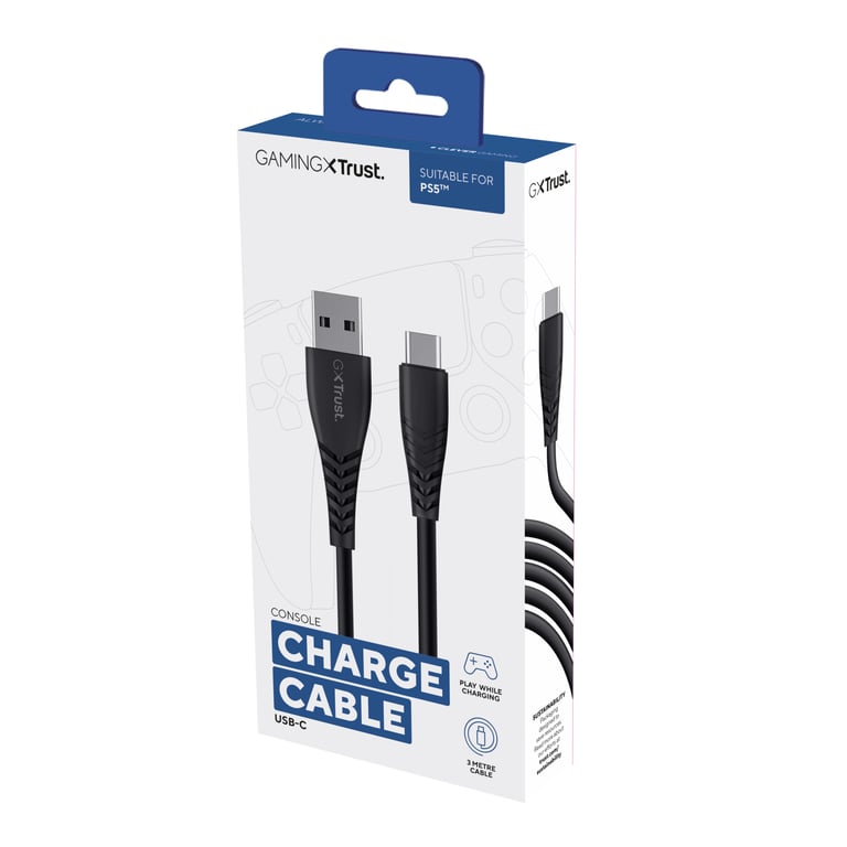 Trust Gaming Play and Charge GXT 226 Câble de Charge de 3m pour Manette PS5PlayStation 5 Recharger DualSense Câble - vue 3