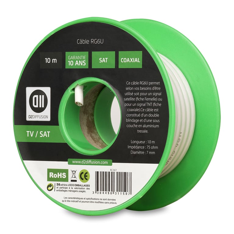 D2 Diffusion Bobine De Câble Coaxial 10 M