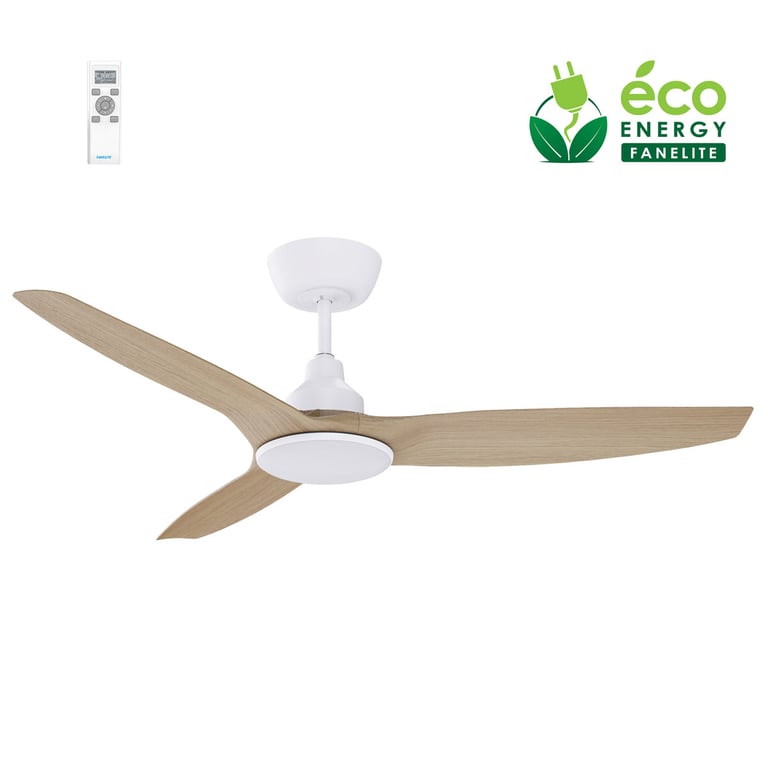 Fanelite Ventilateur de plafond 132 cm et ABS imitation bois FANDC52LNC Moteur DC LED dimmable 3 couleurs 3 pales Silencieux Neuf