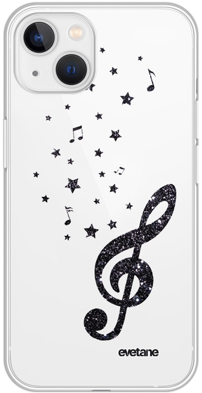Evetane Coque Apple iPhone 13 Mini souple transparente Motif Note de Musique