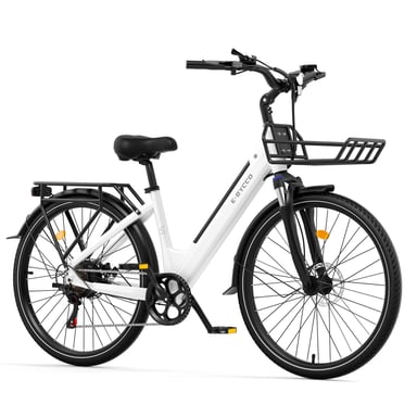 Vélo électrique urbain E·Bycco V1 avec batterie 36 V 15,6 Ah, Shimano 7 vitesses - Blanc