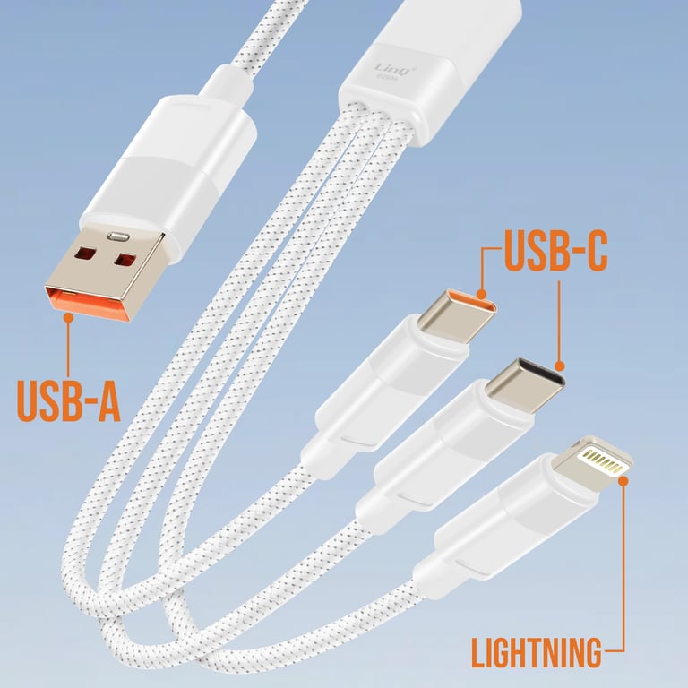Câble USB vers Lightning + 2 USB C Charge Rapide Longueur 1.2m Neuf - vue 3