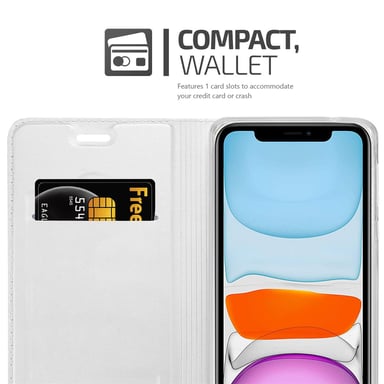 Coque pour Apple iPhone 11 en CLASSY ARGENT Housse de protection Étui avec fermeture magnétique, fonction de support et compartiment pour carte