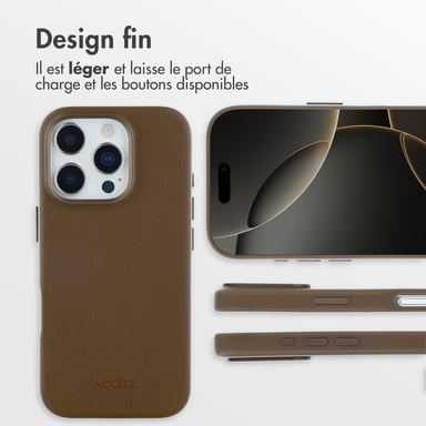 Accezz Coque arrière en cuir avec MagSafe pour Apple iPhone 16 Pro - Marron café