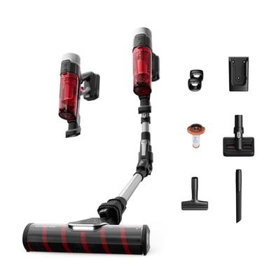 Rowenta RH2087WO aspirateur balai et balai électrique Batterie Sec Sans sac 250 W Noir, Rouge, Argent