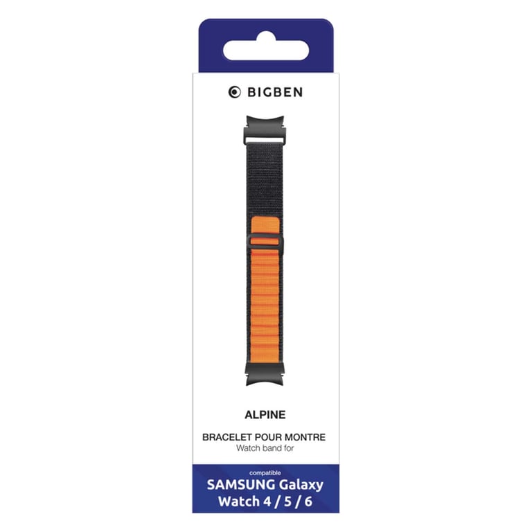 Bracelet Samsung G Watch Series Boucle alpine 20mm 155 à 210mm Noir et Orange Bigben - Neuf