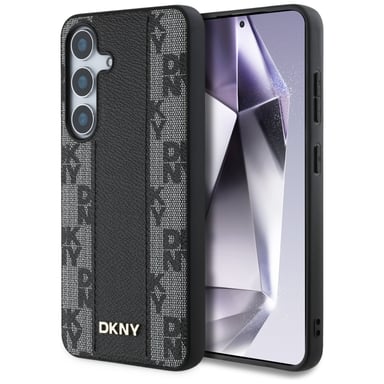 Étui DKNY en cuir à motif à carreaux compatible MagSafe pour S25, noir