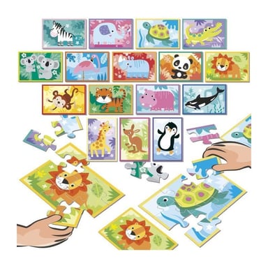 Puzzle - EDUCA - Battle Jr Animals - 16 puzzles - 9 pieces par puzzle - Pour enfants a partir de 4 ans