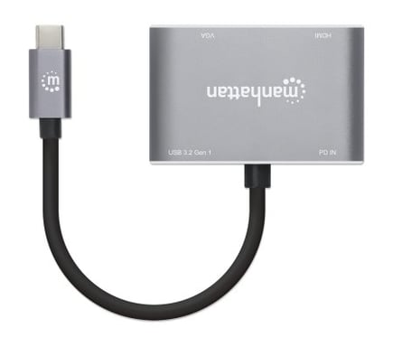 Manhattan 130691 station d'accueil Avec fil USB 3.2 Gen 1 (3.1 Gen 1) Type-C Gris